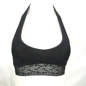 XS‎ X-SMALL Calvin Klein QF4044 Bare Lace Halter Bralette Black NWT